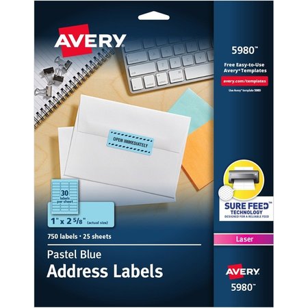 AVERY Label, Pastel, Perm, 1X2.5, Be 750PK AVE5980